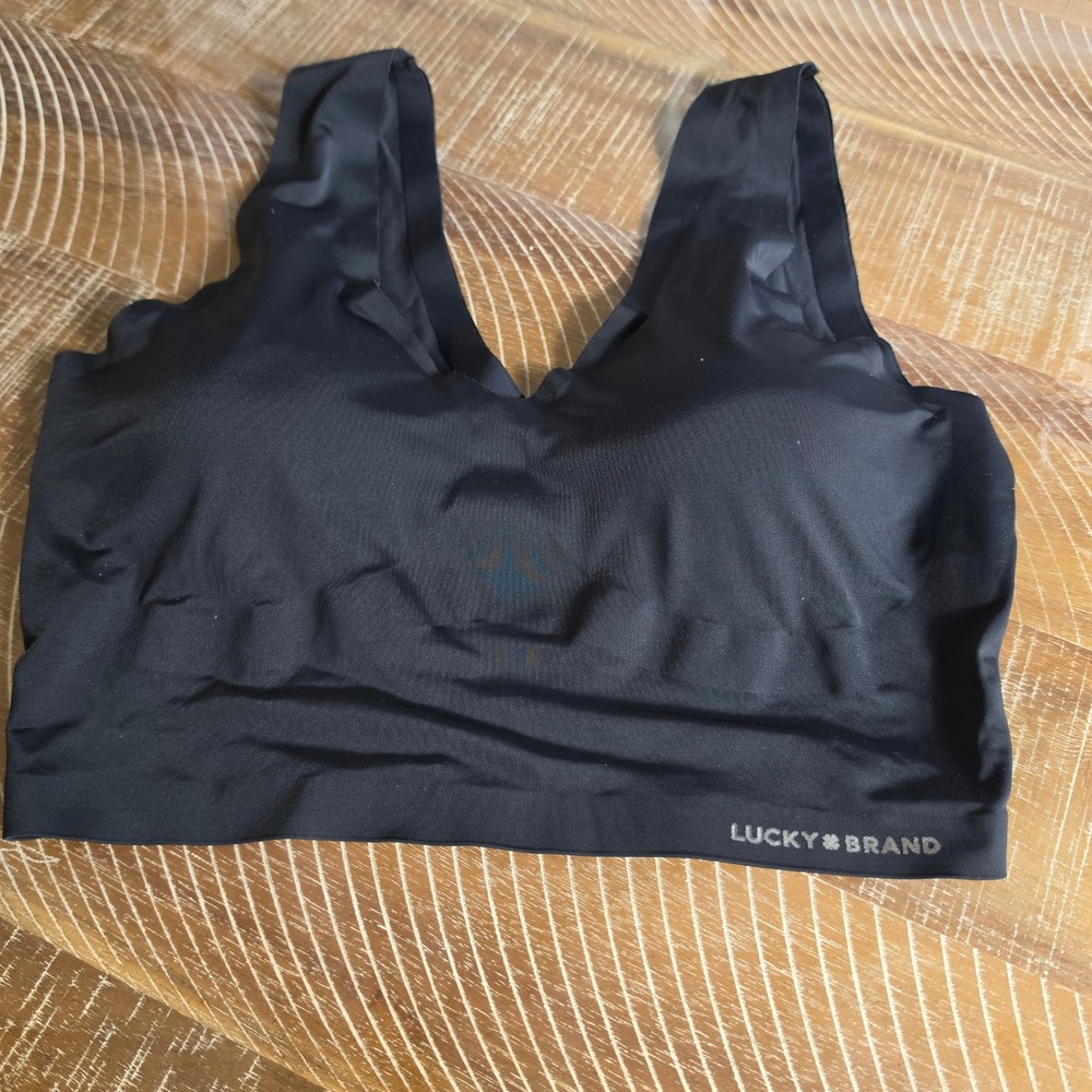Lucky Brand Womens‎ Seamless Bralette Black V-Neck Stretch Comfort Bra Small